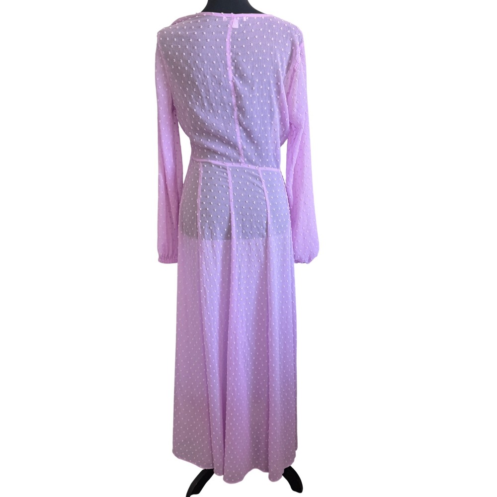 Express x Rocky Barnes Lilac Dot Sheer Maxi Dress Small Fairycore Ethereal Boho - Picture 3 of 7